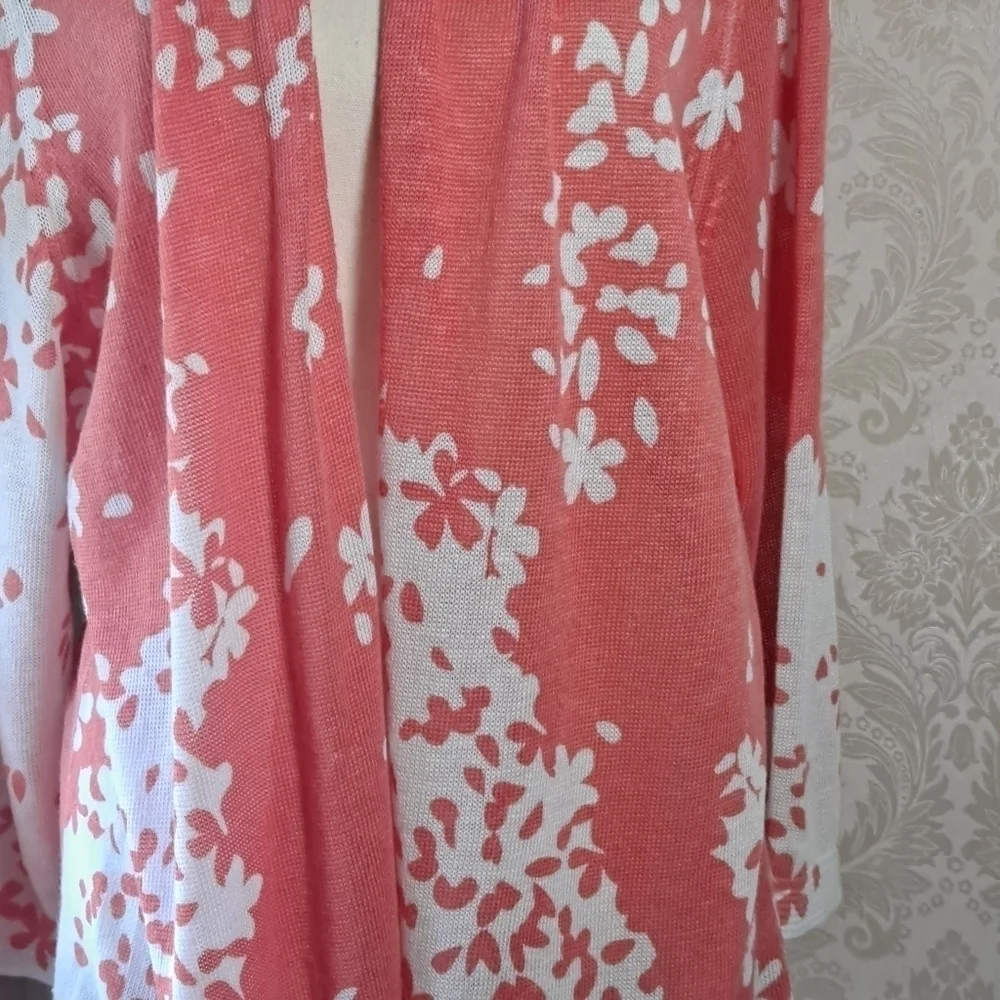 Investments II size 1X Open Front Cardigan Peach & White NWT